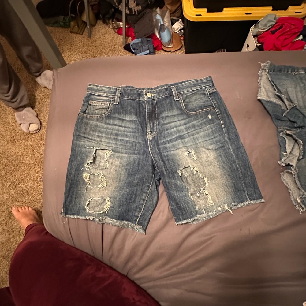 Mossimo Supply Co. Blue Distressed Jean Shorts